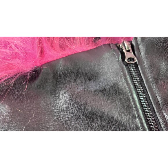 Bratzcore Y2K Faux Leather Moto Jacket Size L Zip Front Black Pleather Cosplay - Picture 5 of 8